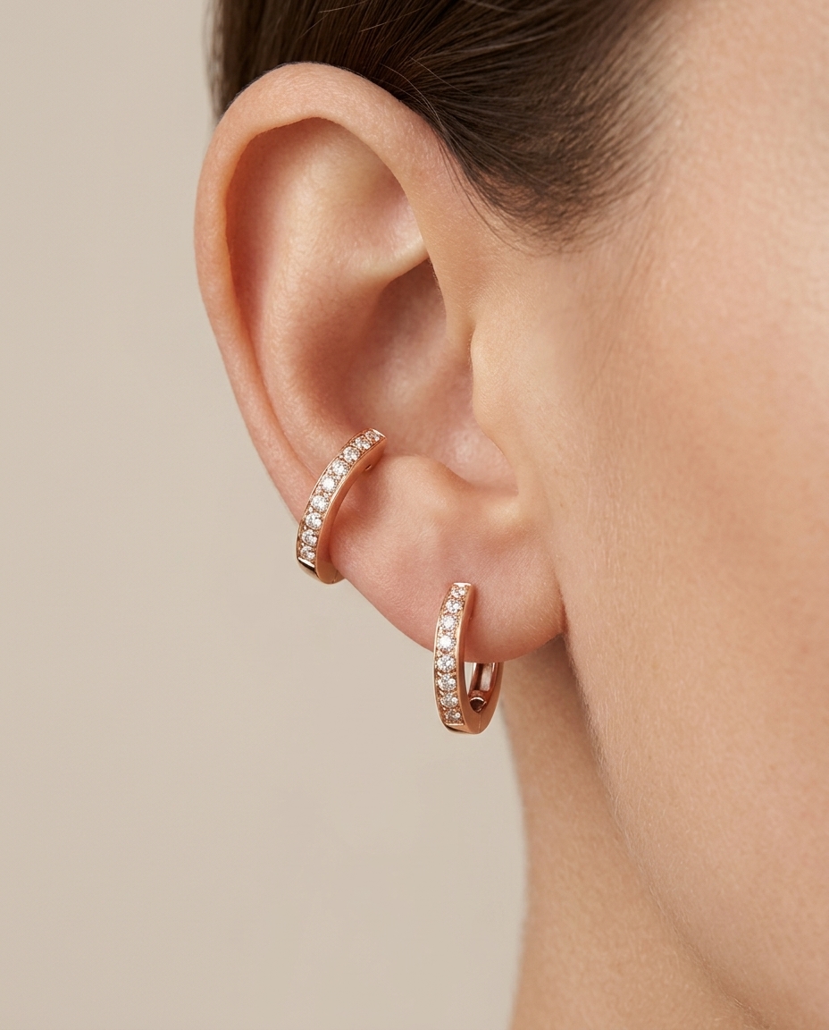 18K Rose Gold Diamond Earring on model