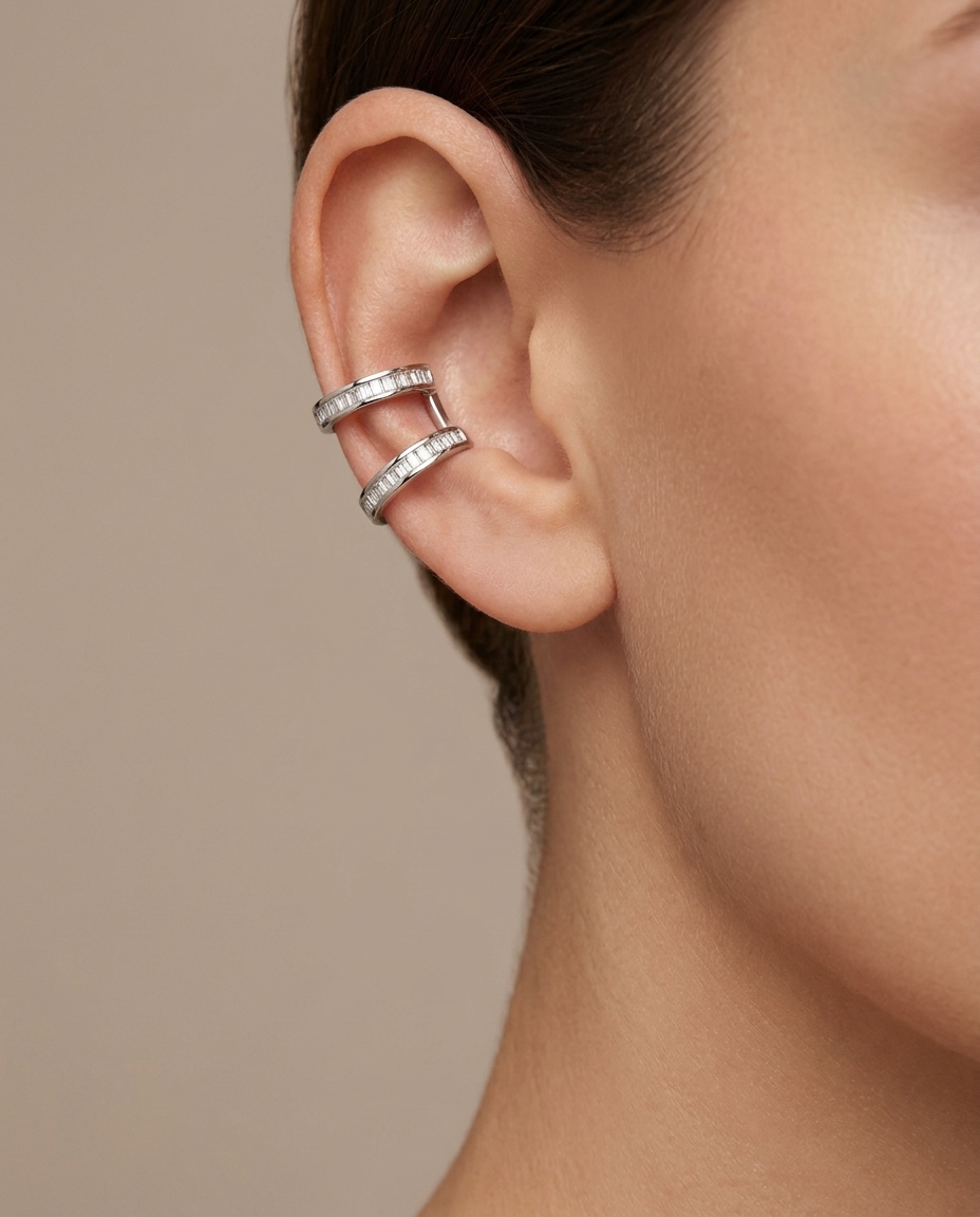 18K White Gold Diamond Earring on model