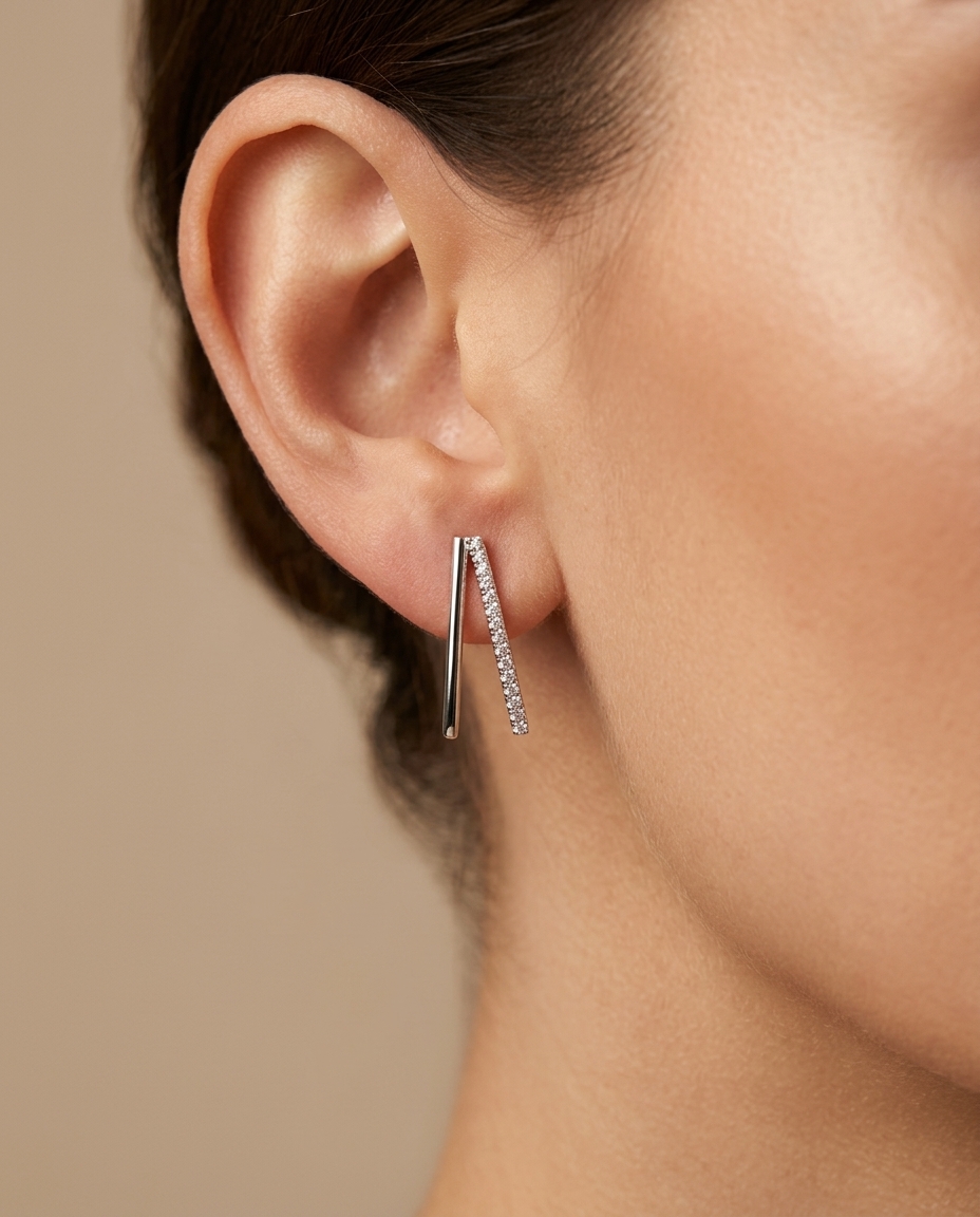 14KT Gold Diamond Hoop Earring on model
