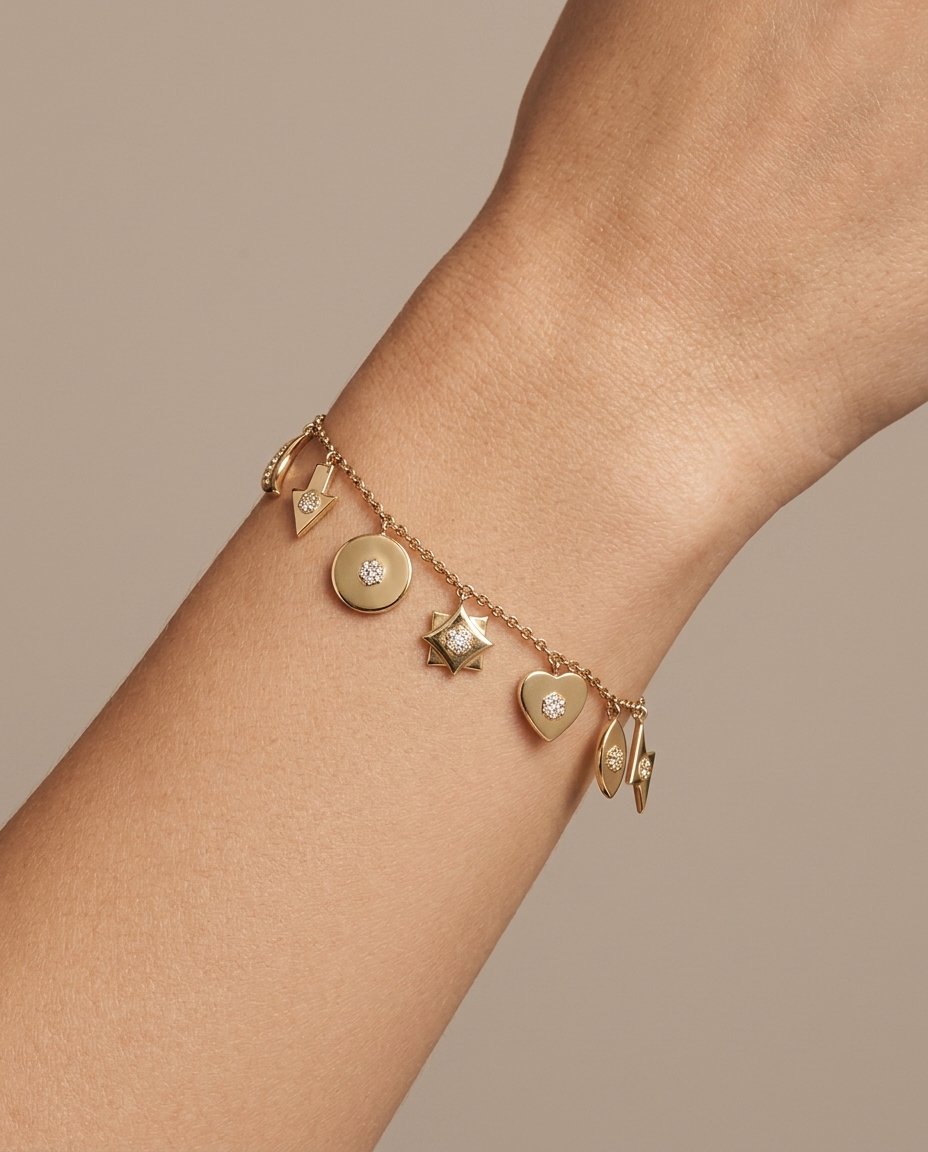 14KT Yellow Gold Diamond Braclet on model