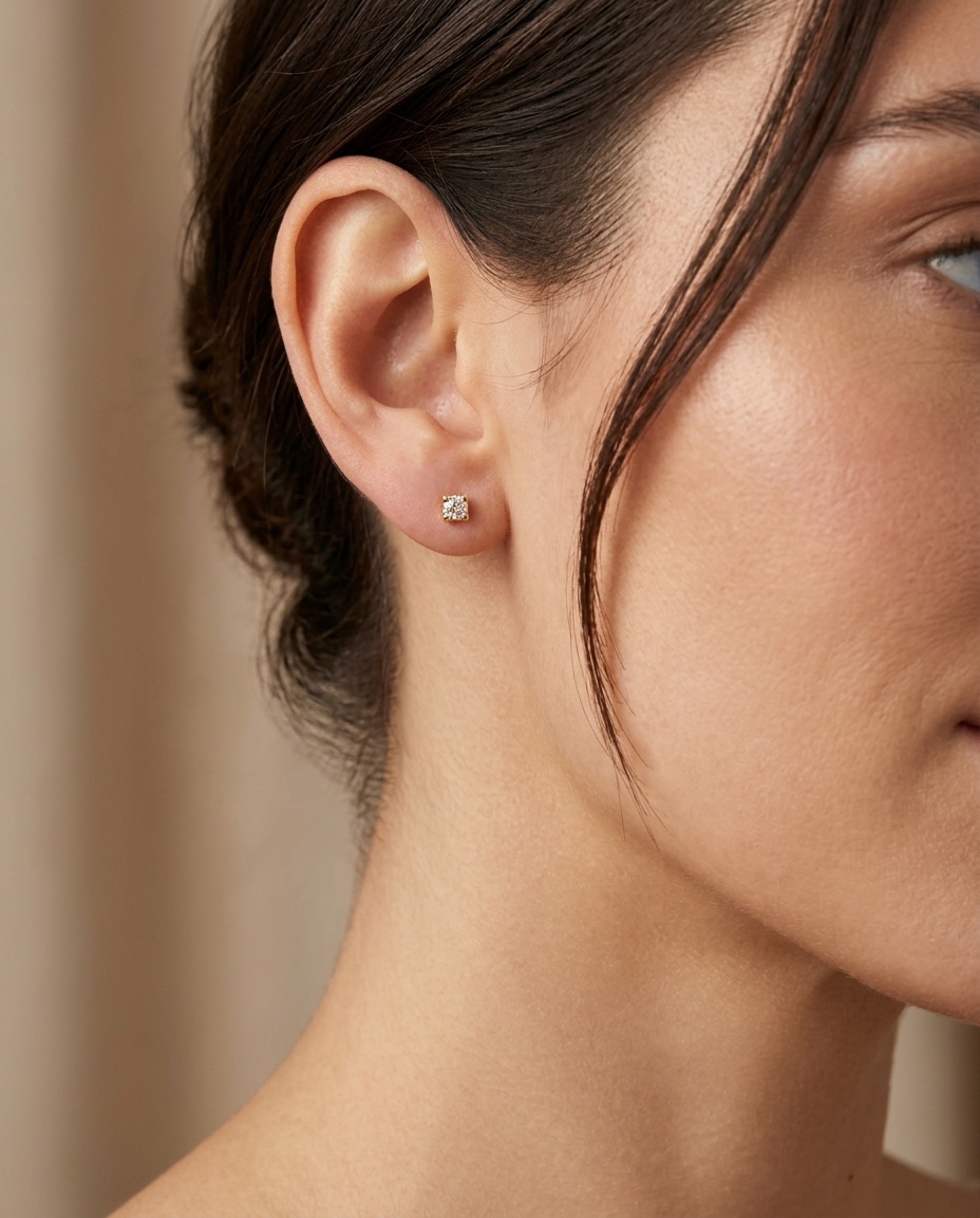 14KT Gold Diamond Earing on model