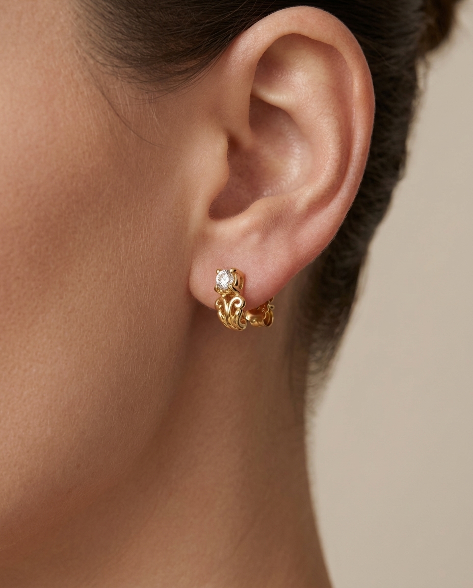 14KT Gold Diamond Earing on model