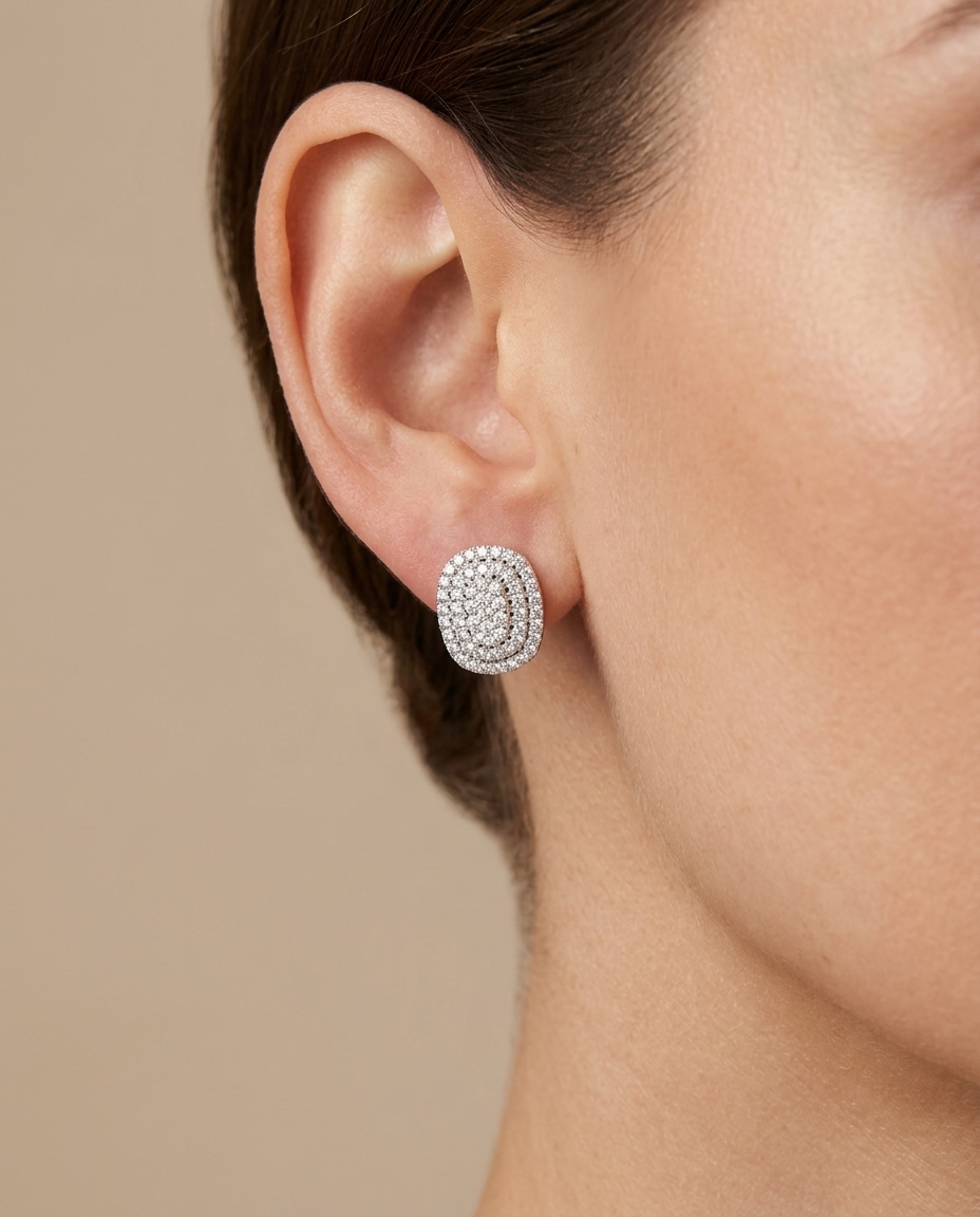 14KT White Gold Diamond Earring on model
