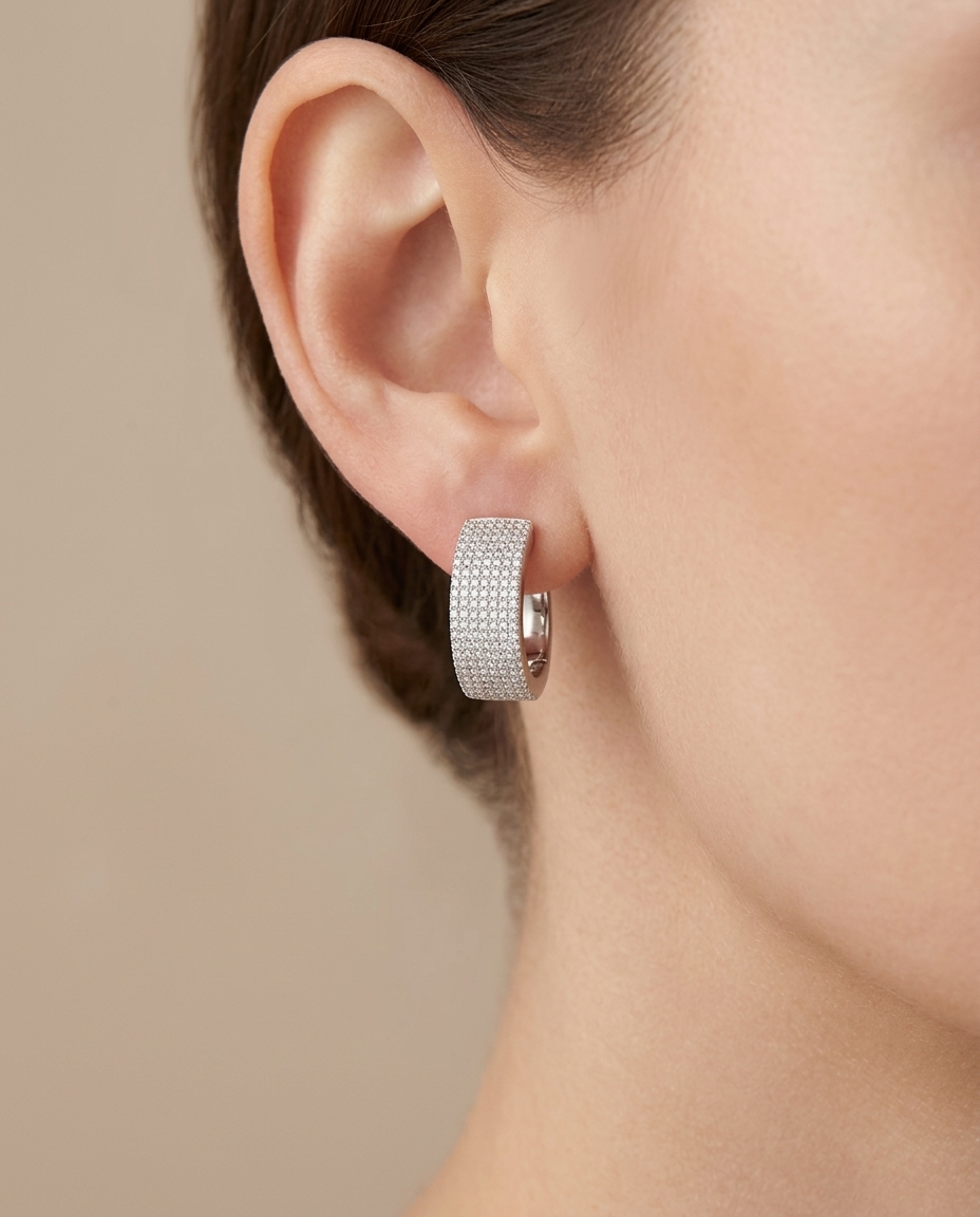 14KT White Gold Diamond Hoop Earring on model