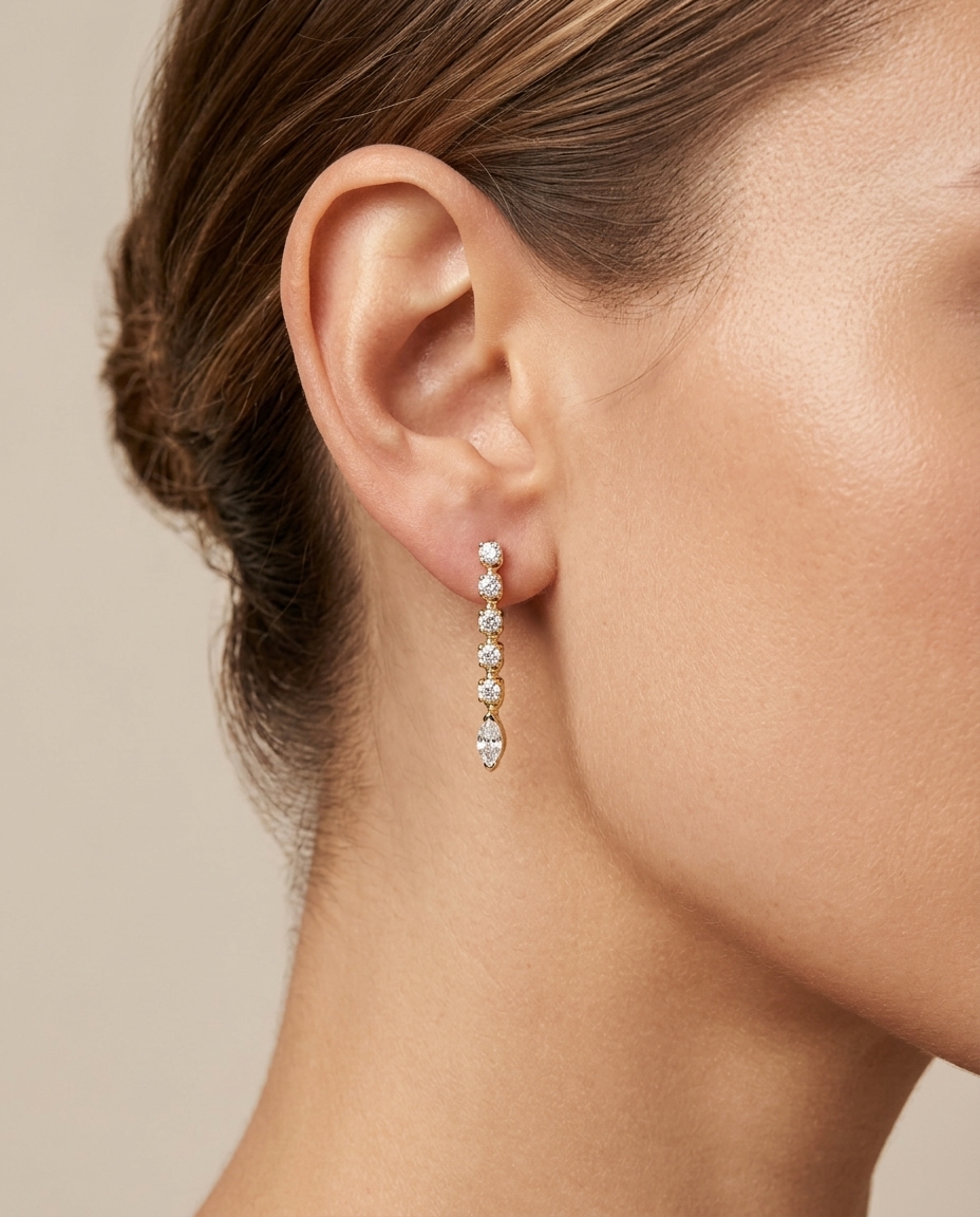 14KT Gold Diamond Dangling Earring on model