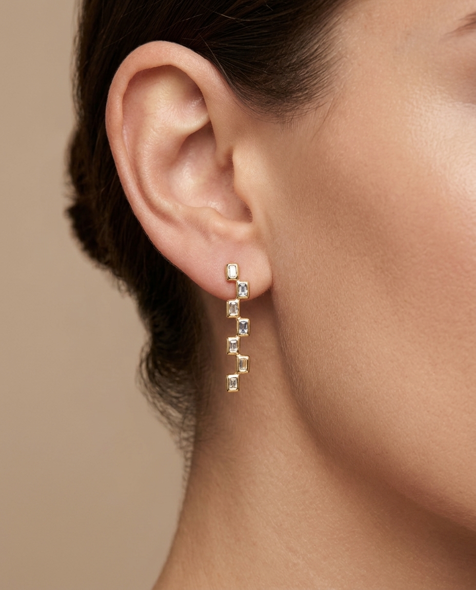 14KT Yellow Gold Diamond Earrings on model