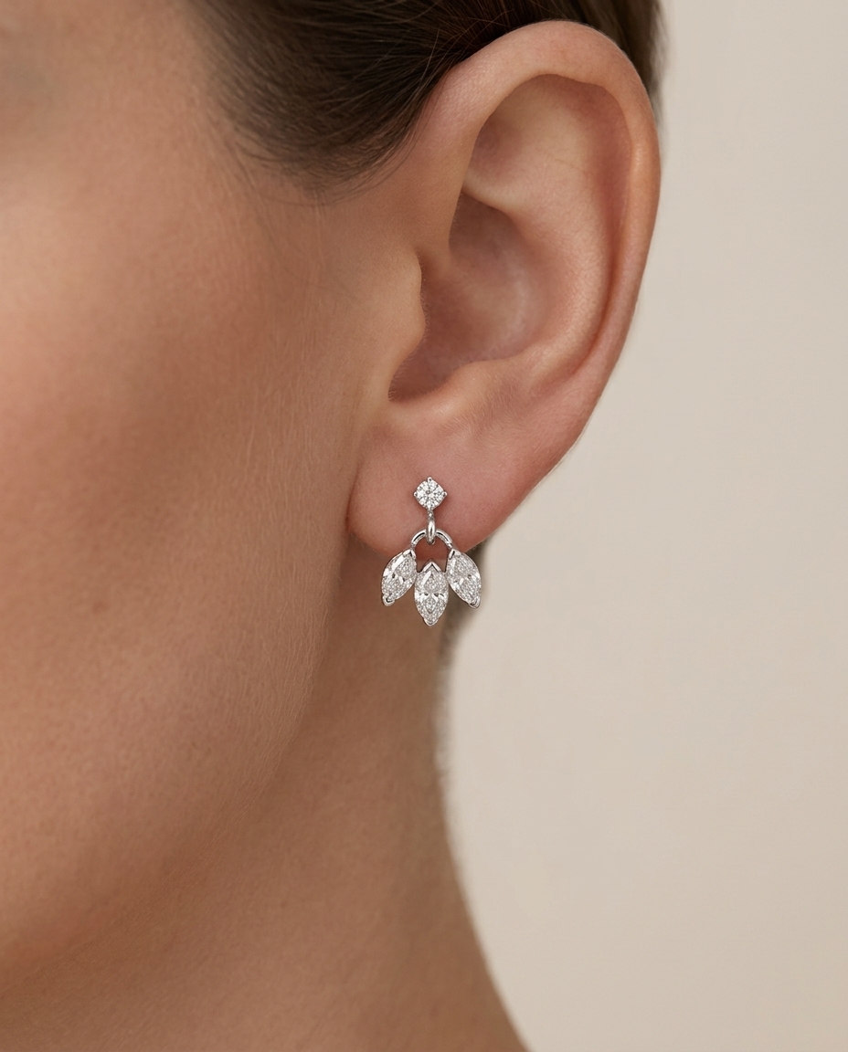 14KT White Gold Diamond Earrings on model