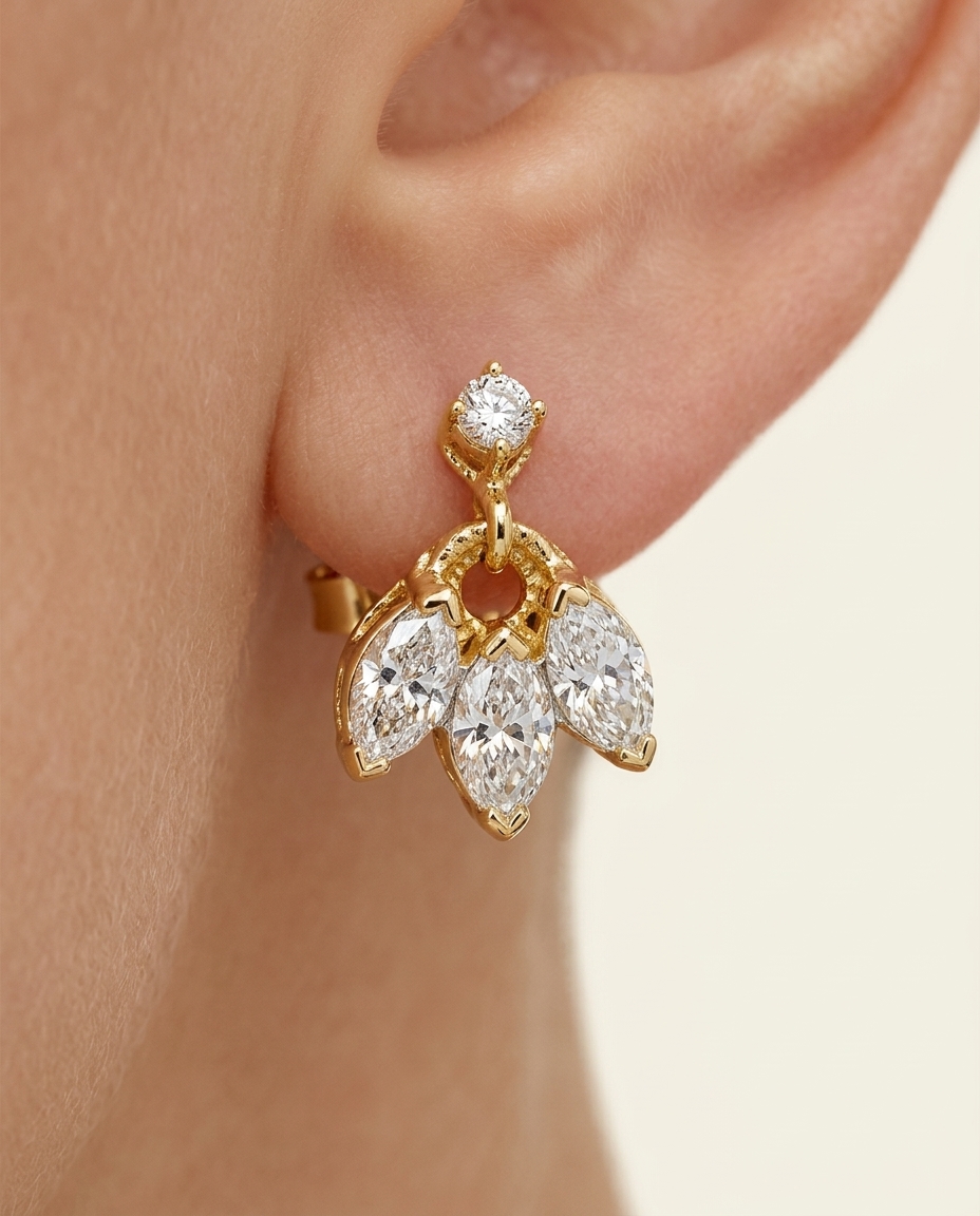 14KT Yellow Gold Diamond Earrings on model