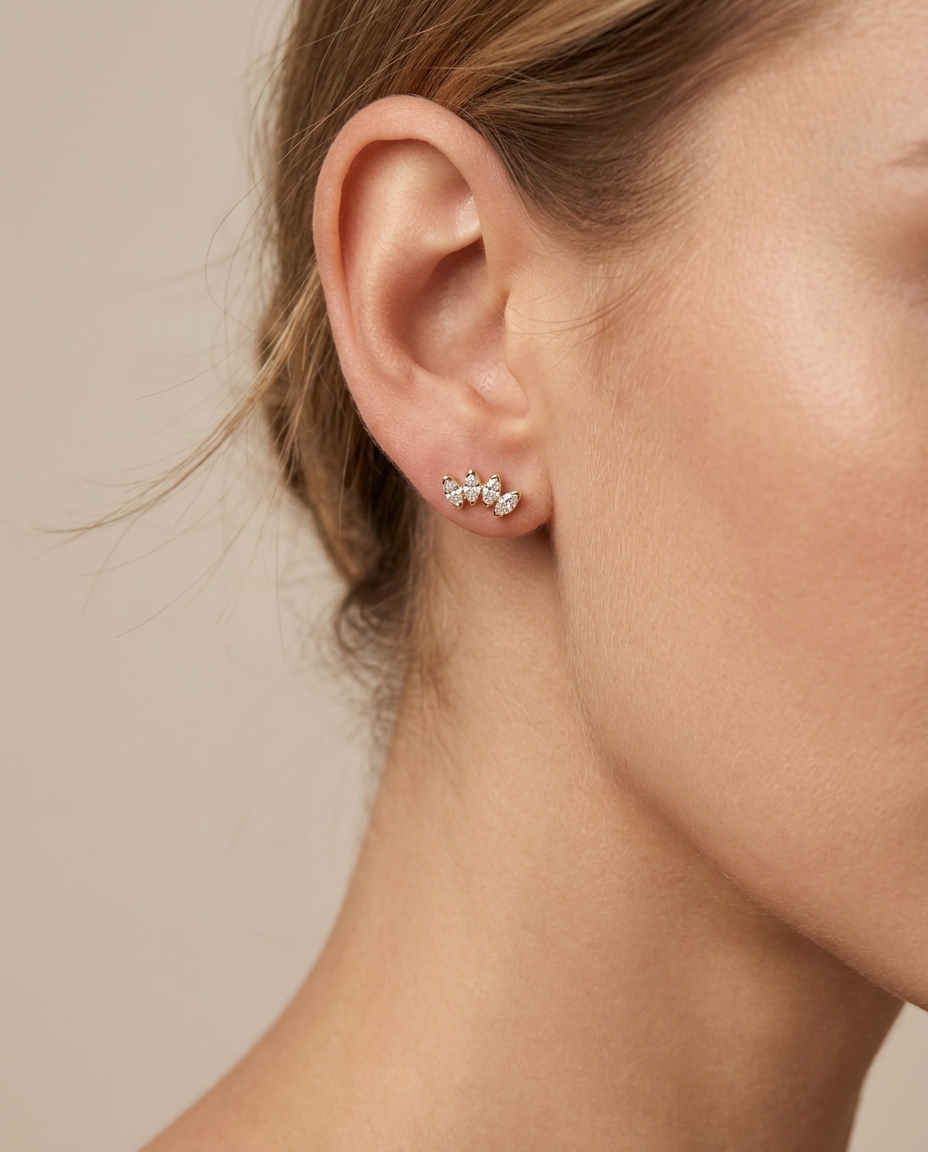 14KT Gold Marquise Diamond Earring on model