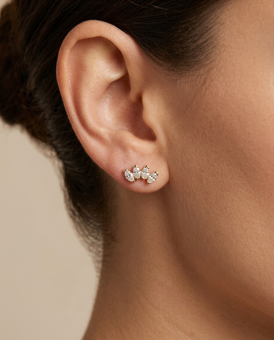 14KT Gold Marquise Diamond Earring on model