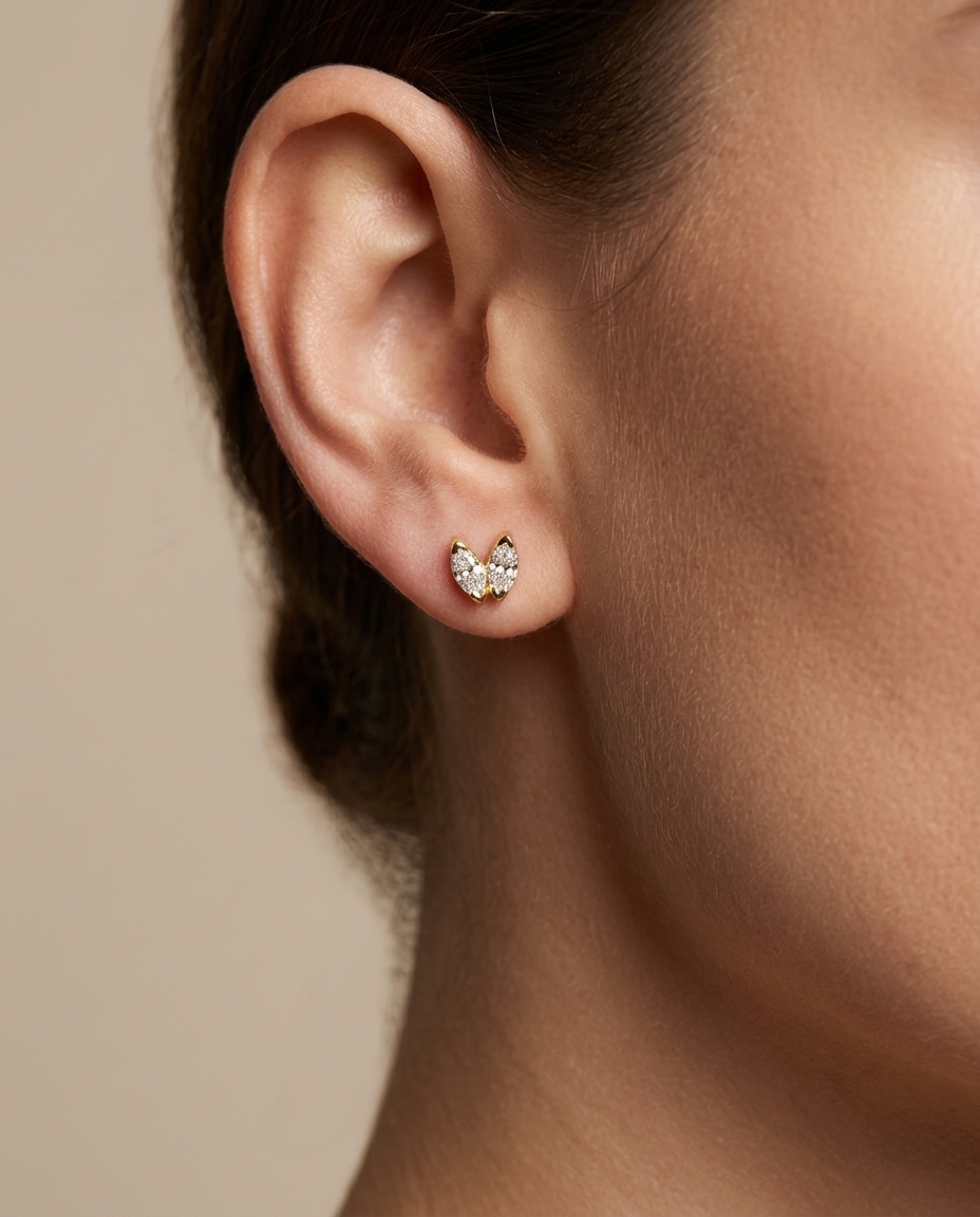 14KT Gold Diamond Earring on model