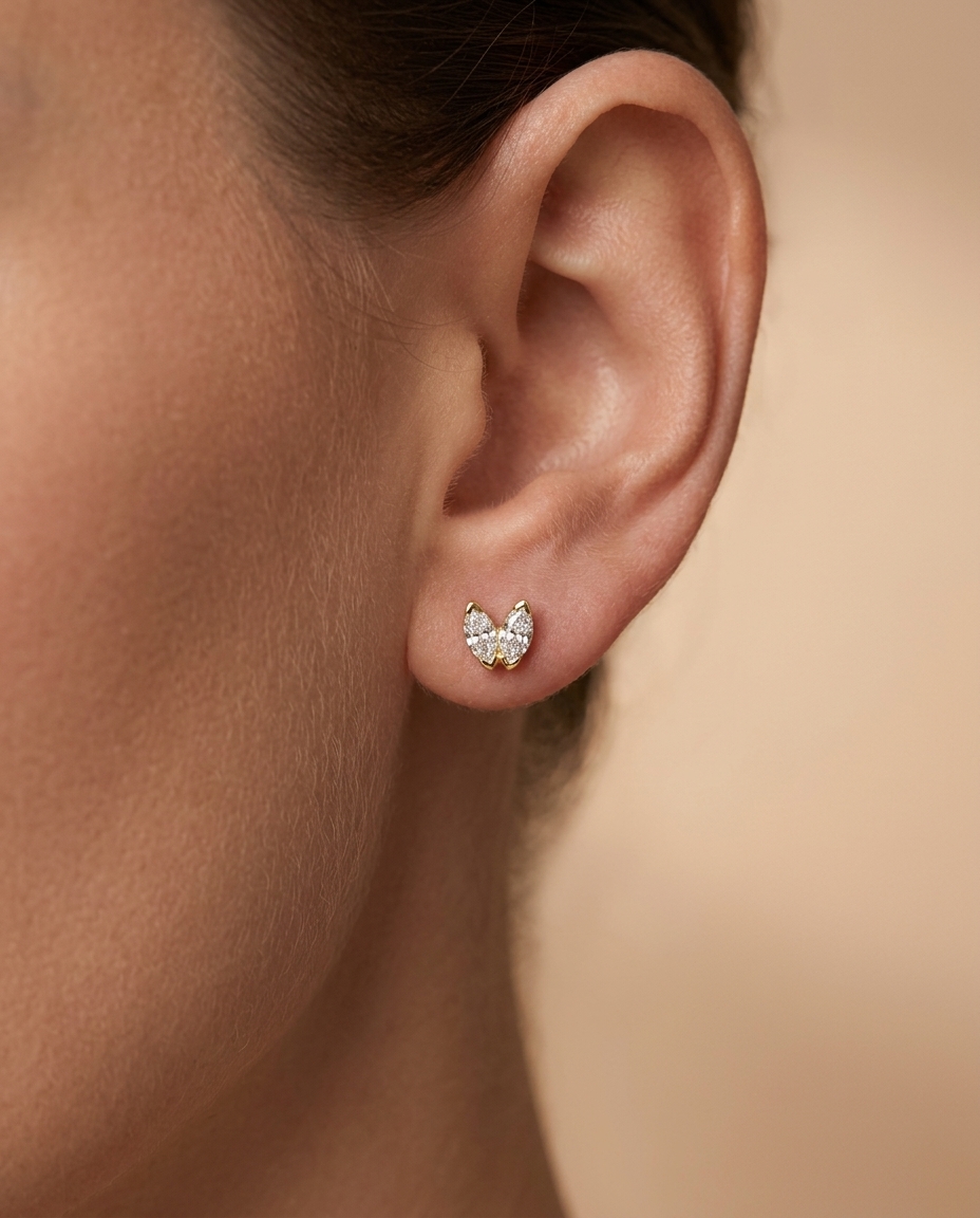 14KT Gold Diamond Earring on model