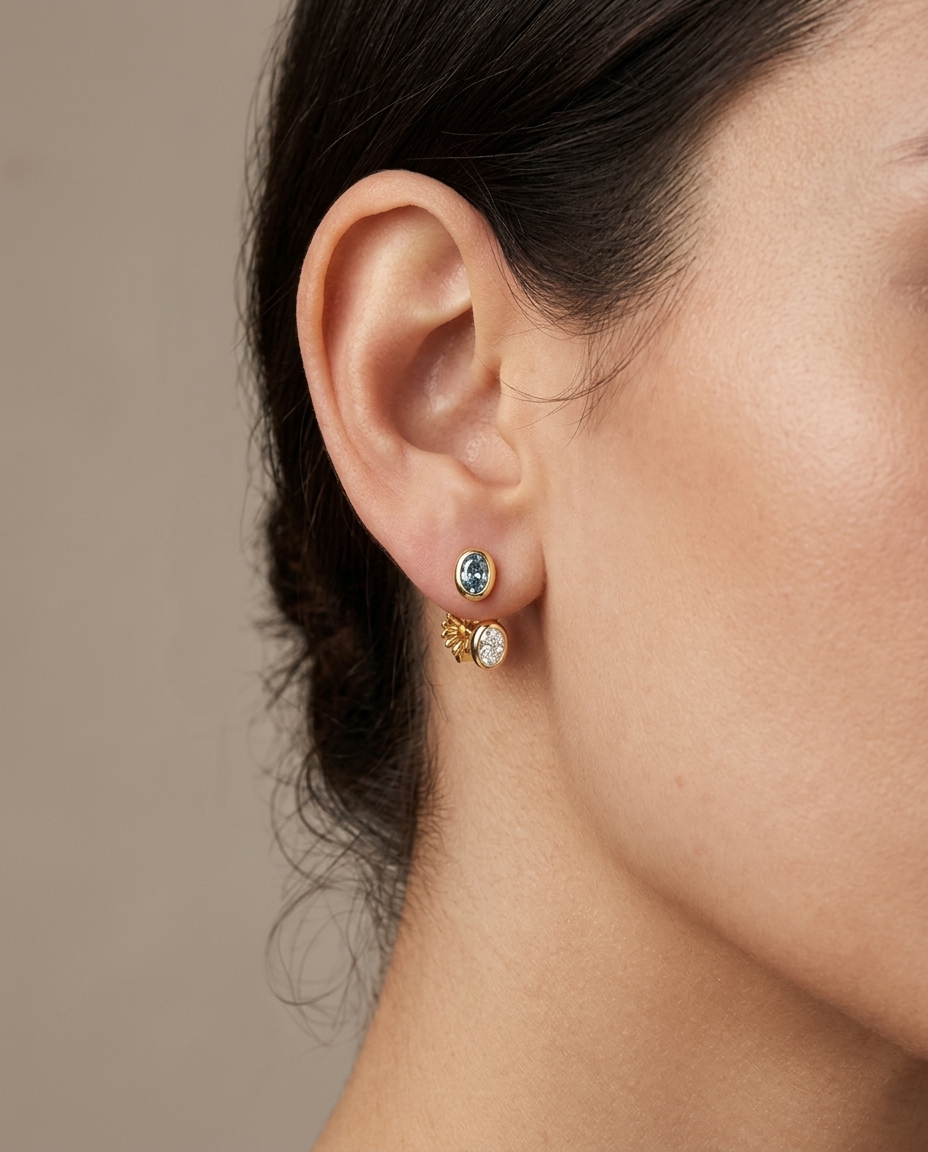 14KT Gold Diamond Earring on model