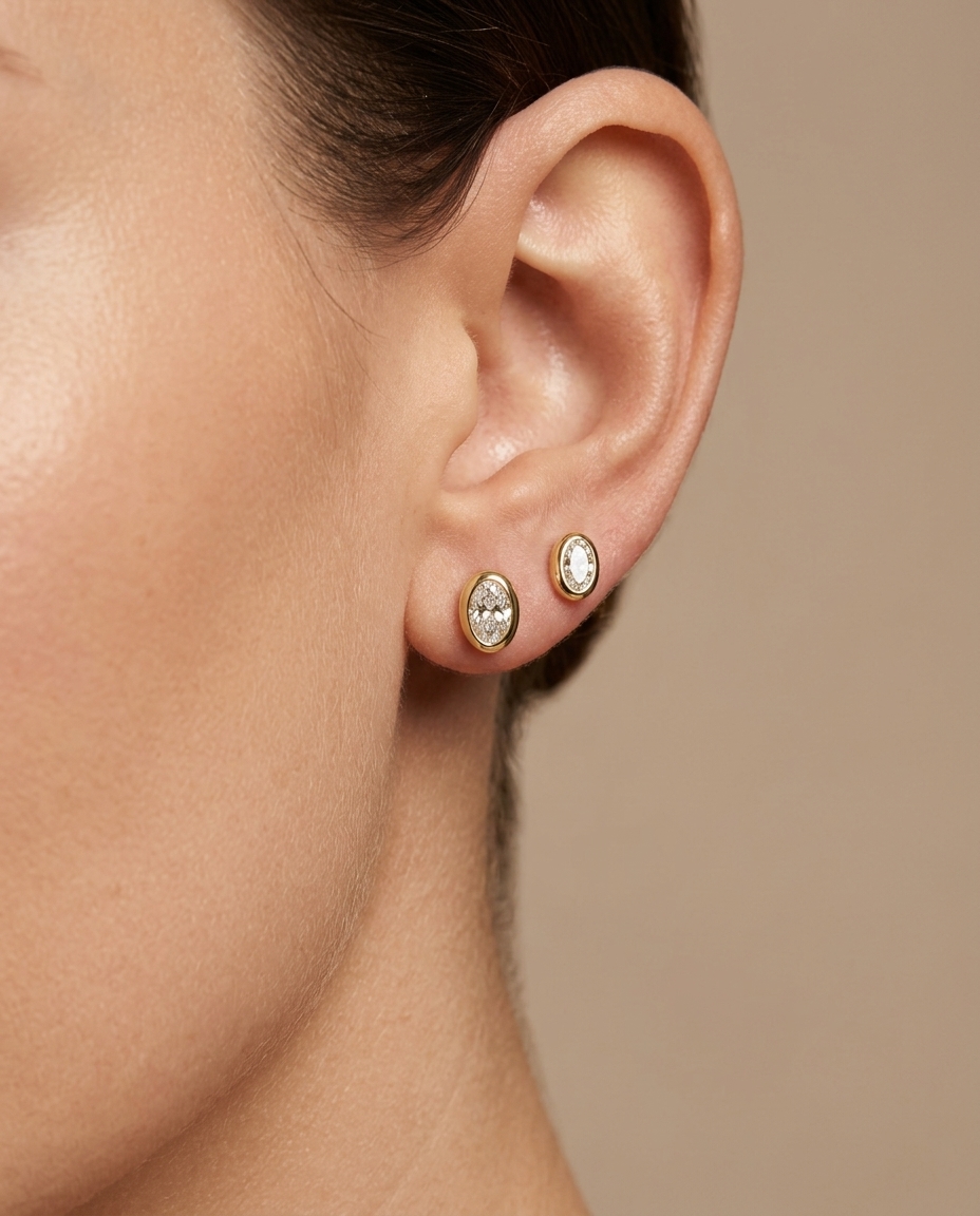 14KT Gold Diamond Earring on model