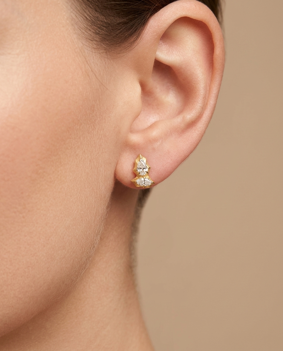 14KT Gold Diamond Earring Studs on model