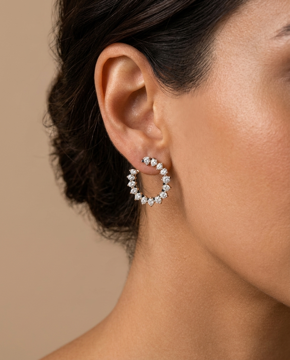 14KT Gold Diamond Earing on model
