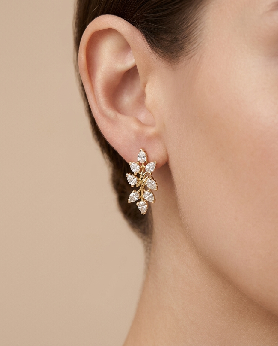 14KT Gold Marquise Diamond Earring on model