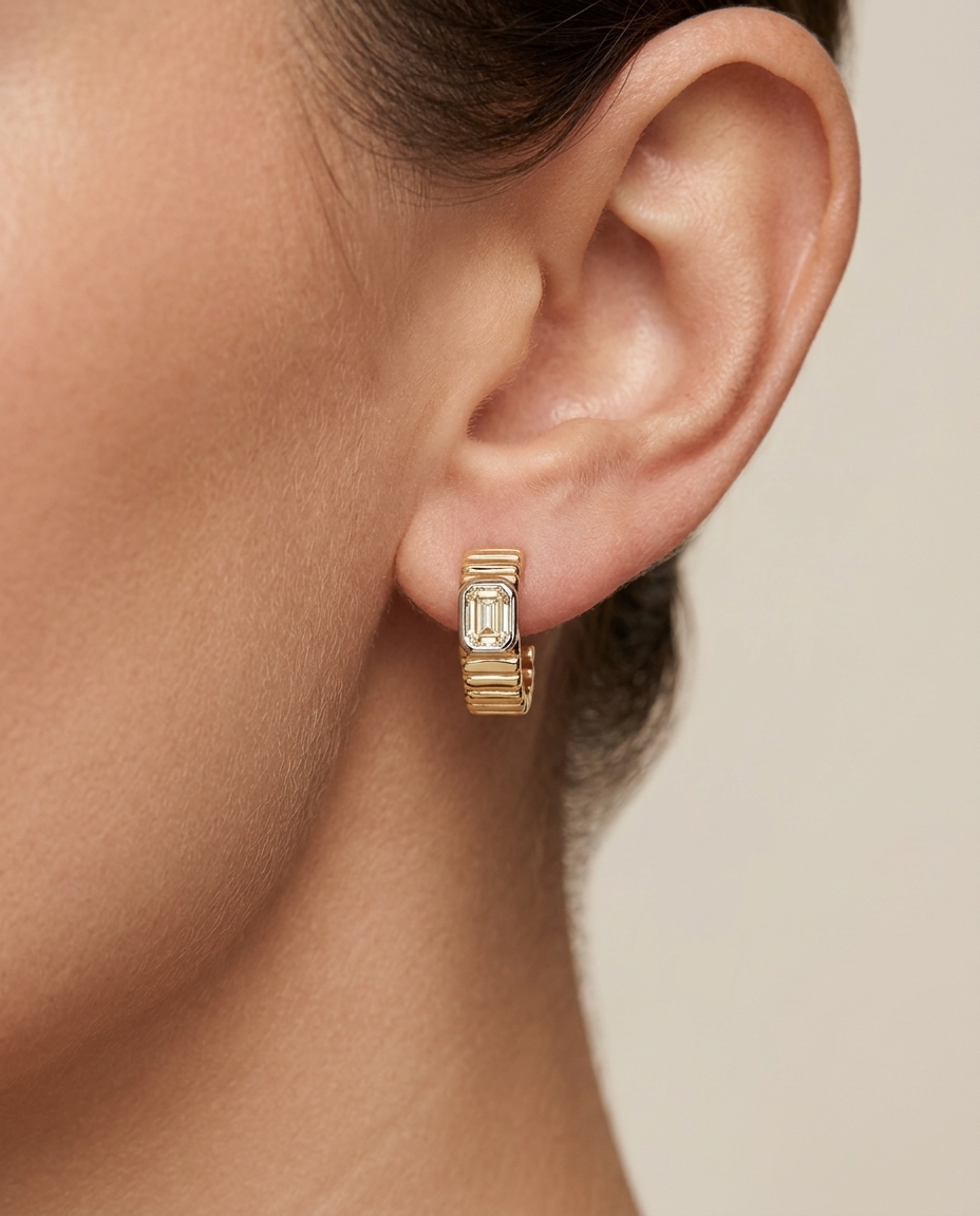 14KT Two Tone Gold Diamond Earring on model