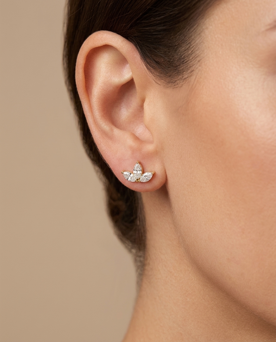 14KT Yellow Gold Diamond Earring on model