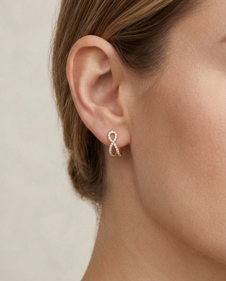 14KT Yellow Gold Diamond Earring on model