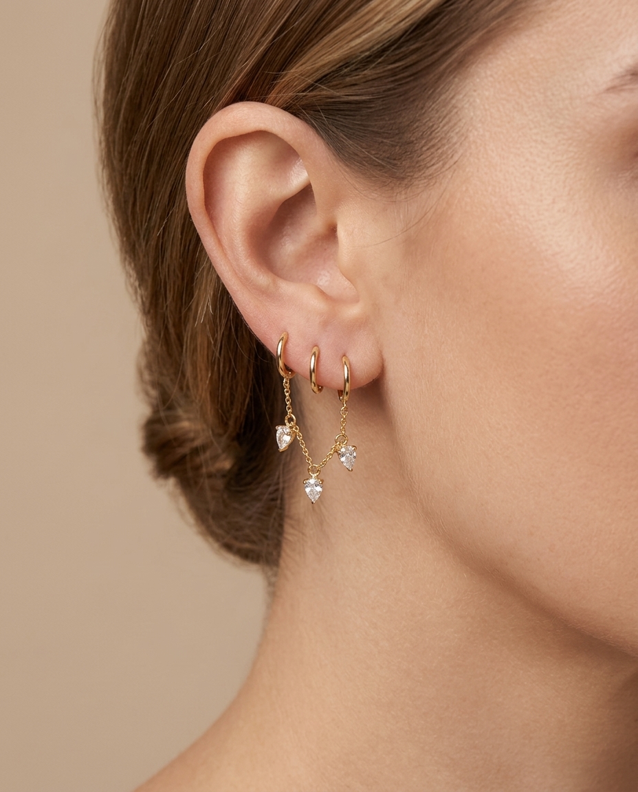 14KT Gold Diamond Dangling Earring on model