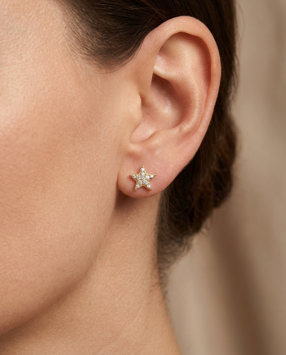 Diamond Star Ear Studs on model