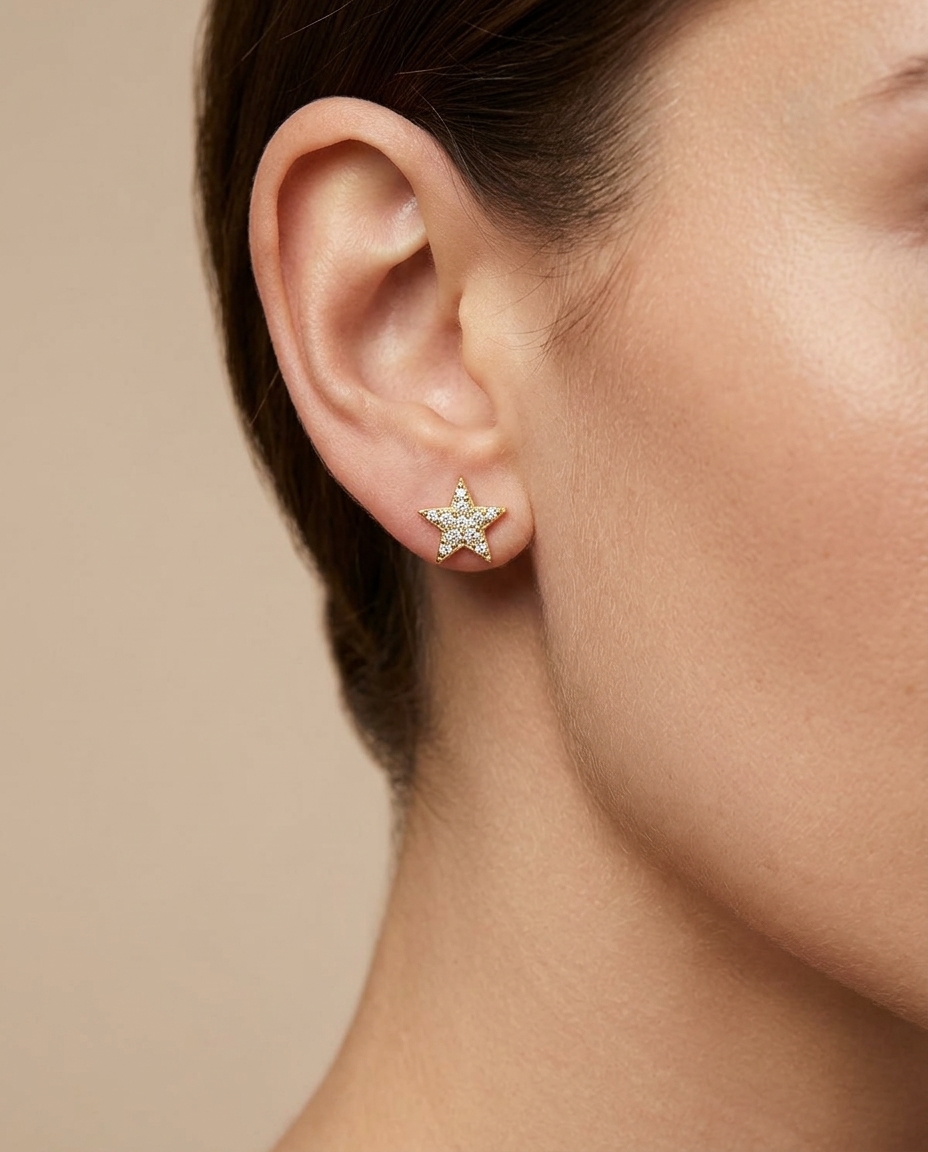 Diamond Star Ear Studs on model