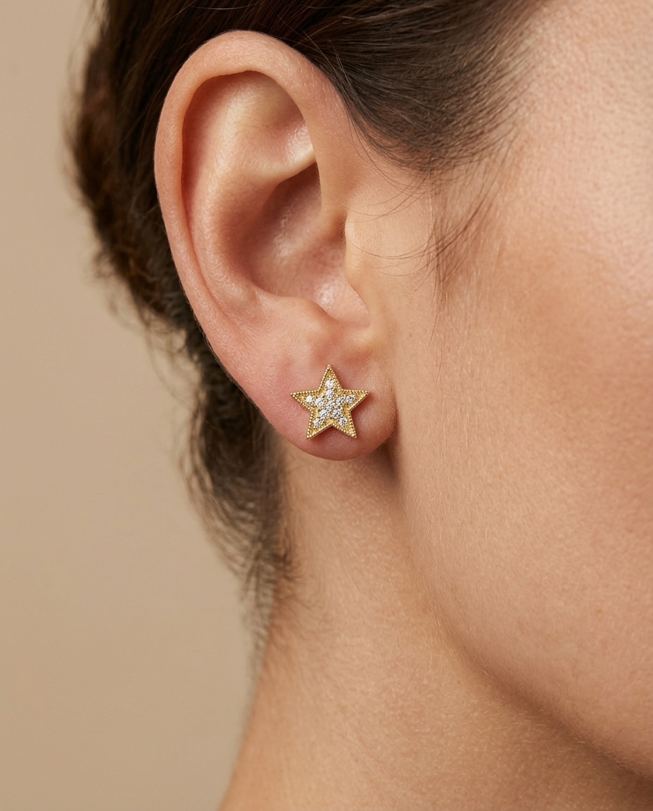 Diamond Star Ear Studs on model