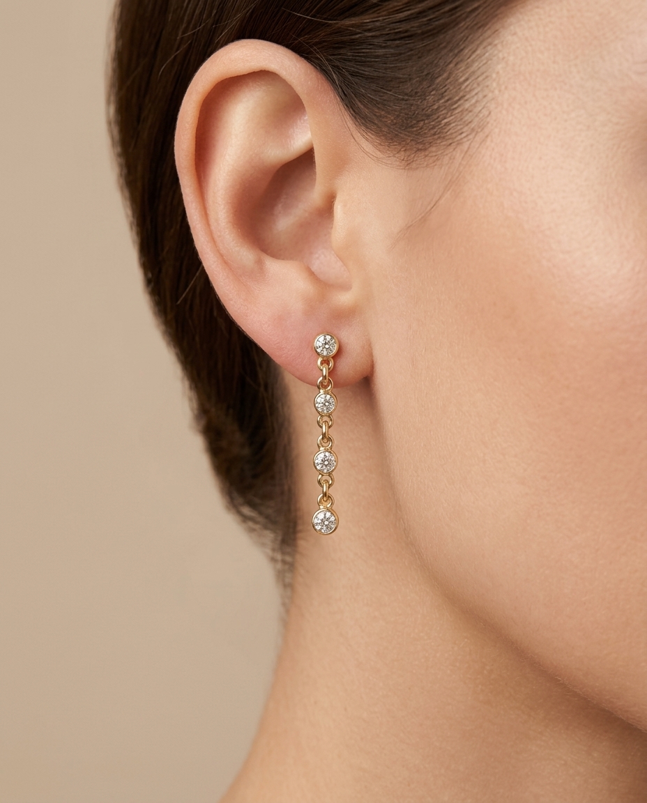 14KT Gold Diamond Dangling Earring on model
