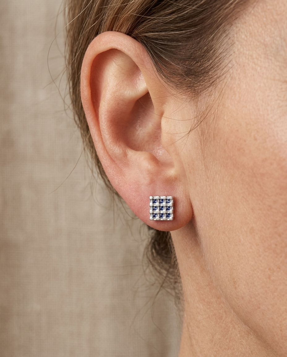 18KT White Gold Sapphire and Diamonds Earring on model
