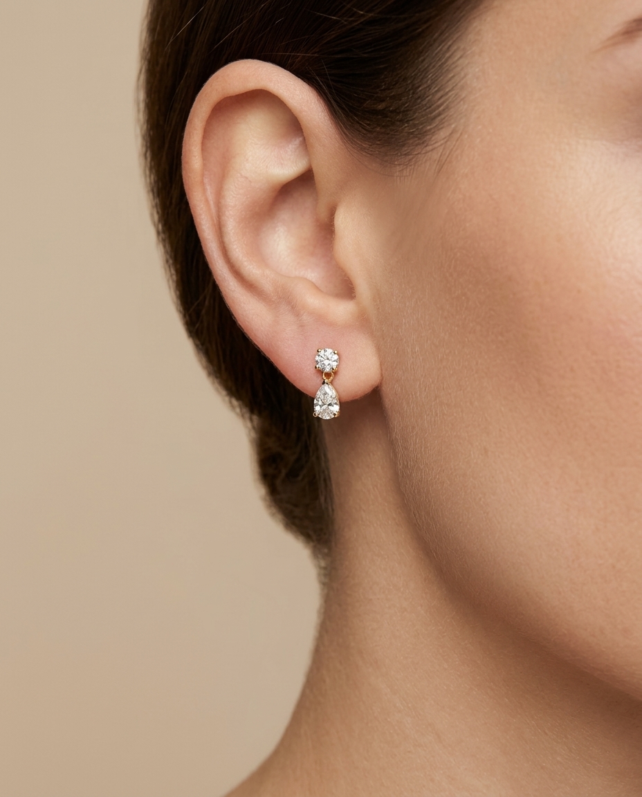 14KT Yellow Gold Diamond Earing on model