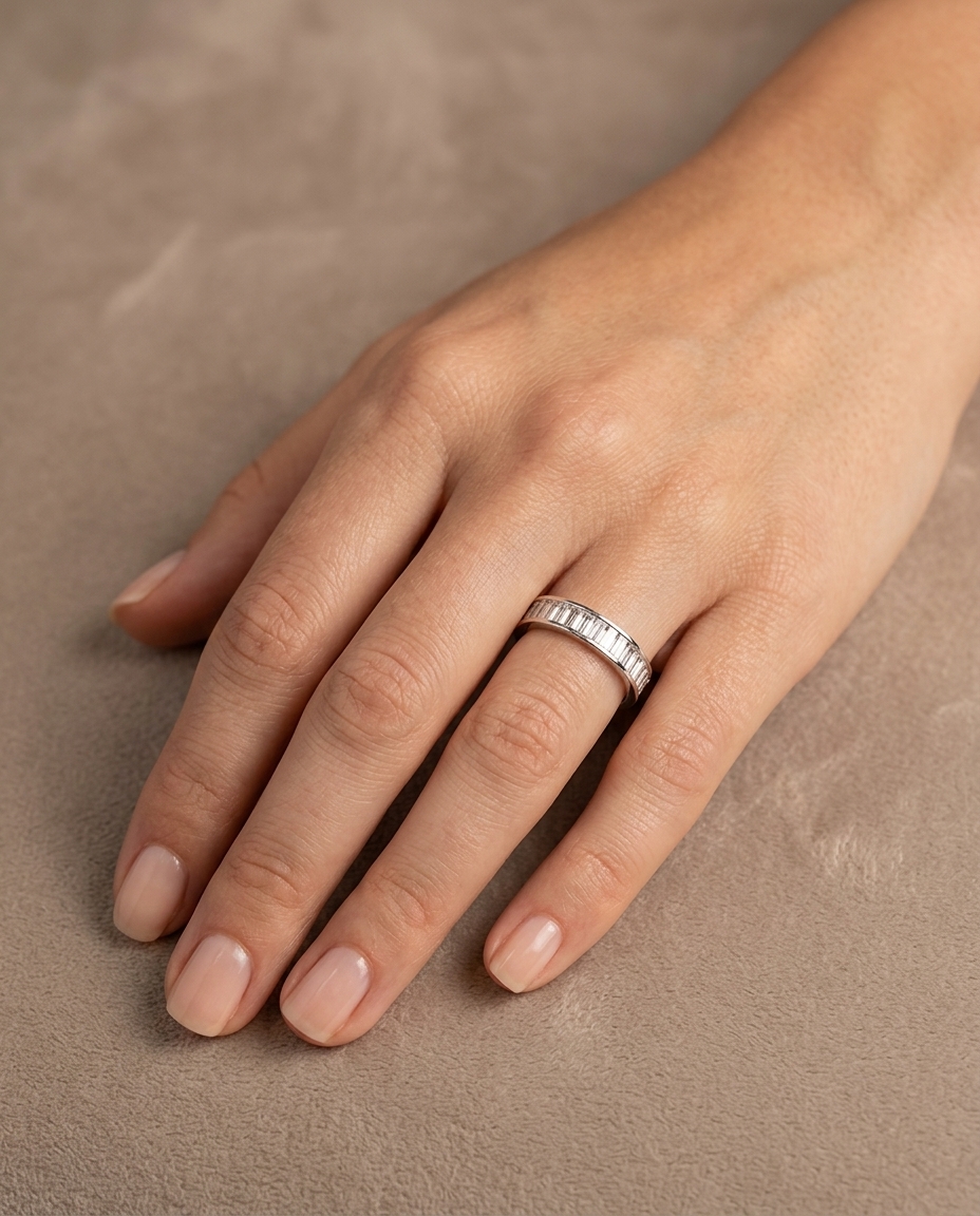18KT White Gold Diamond Ring on model