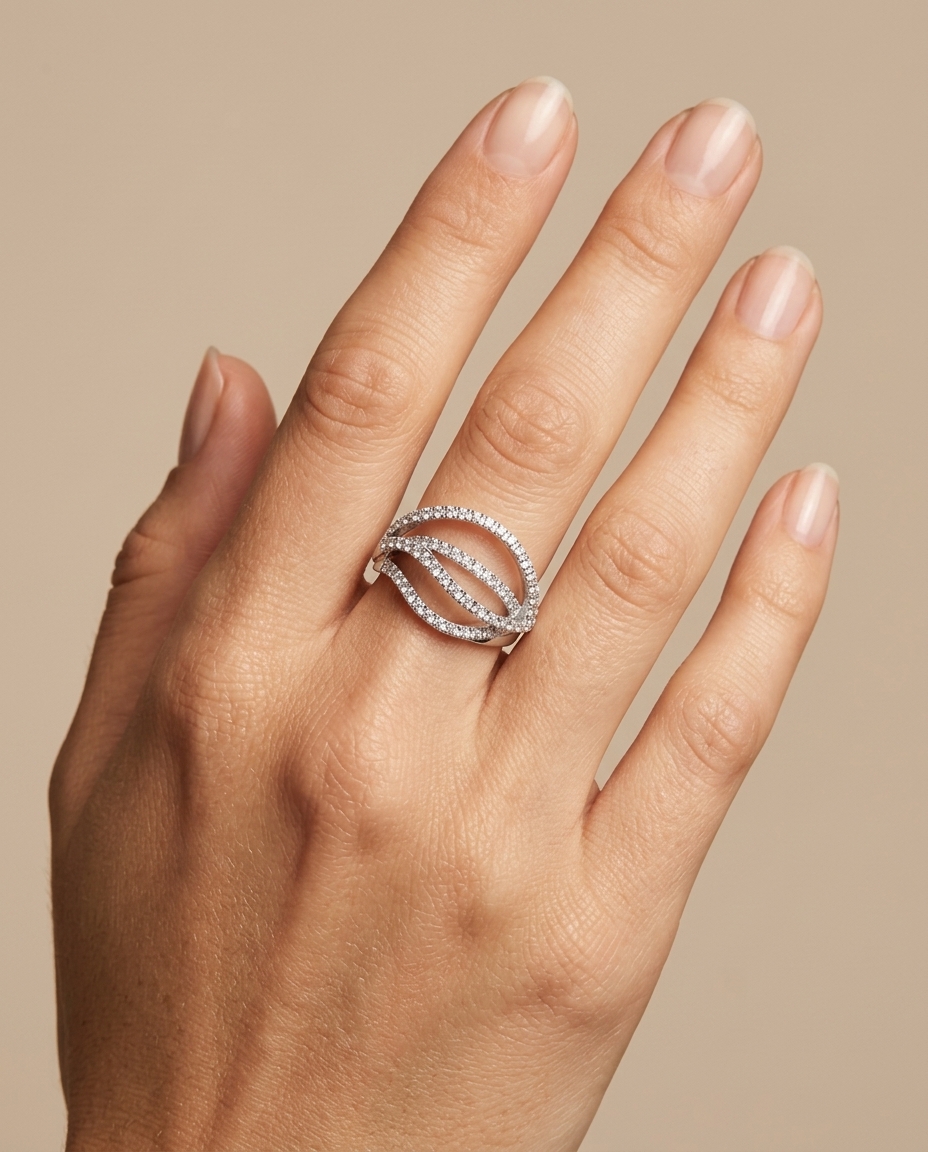 18KT White Gold Diamond Ring on model