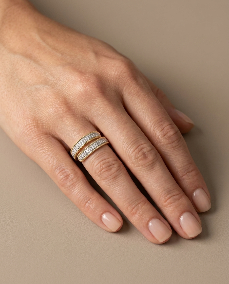 18KT Yellow Gold Diamond Ring on model