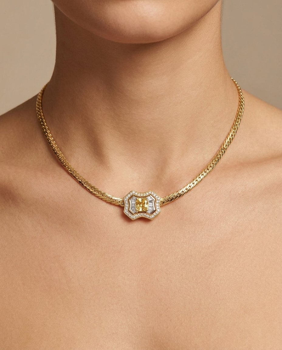 18KT Yellow Gold Diamond and Yellow Diamond Necklace (Copy) on model