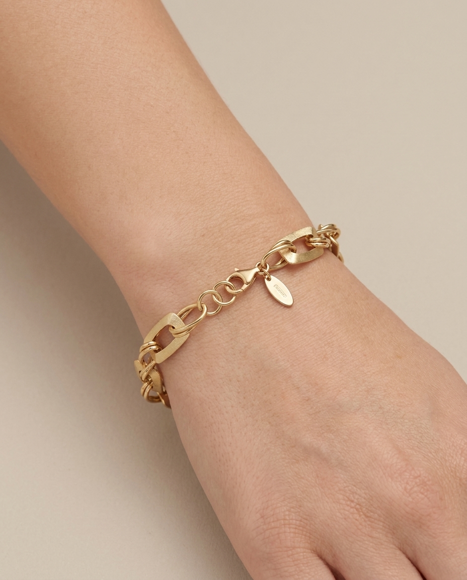 14KT Yellow Gold Two-Tone Matte Finish Bracelet 7" on model