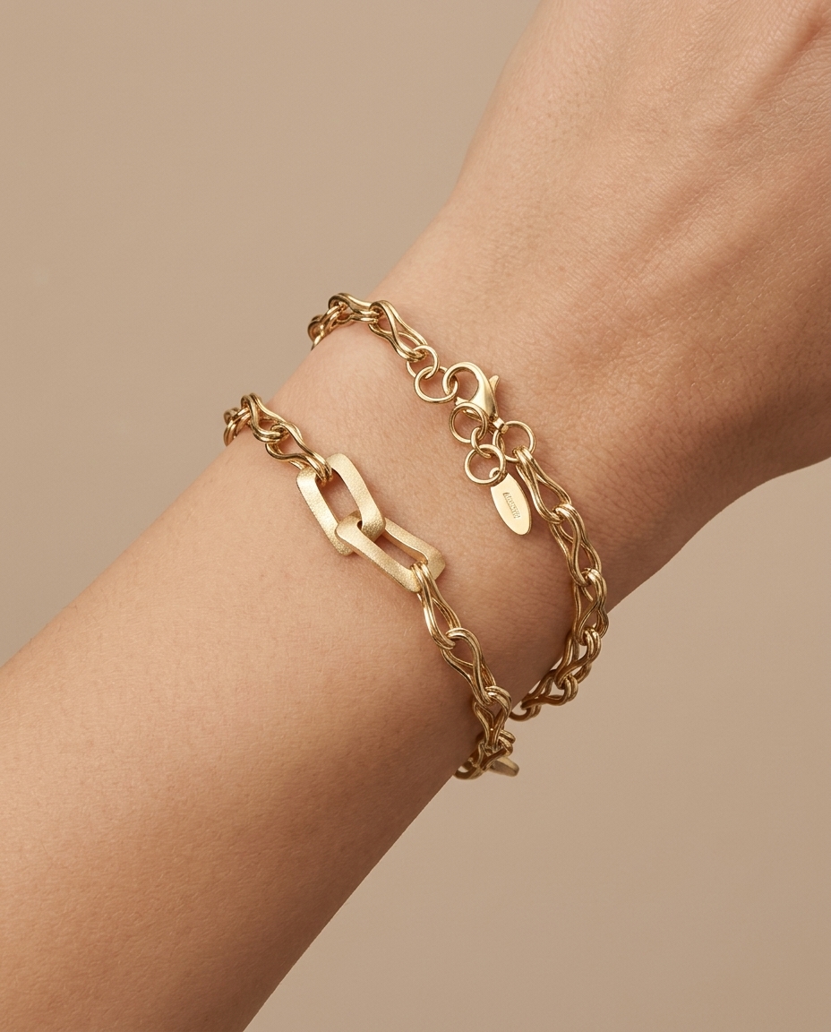14KT Gold Two-Tone Matte Finish Bracelet on model