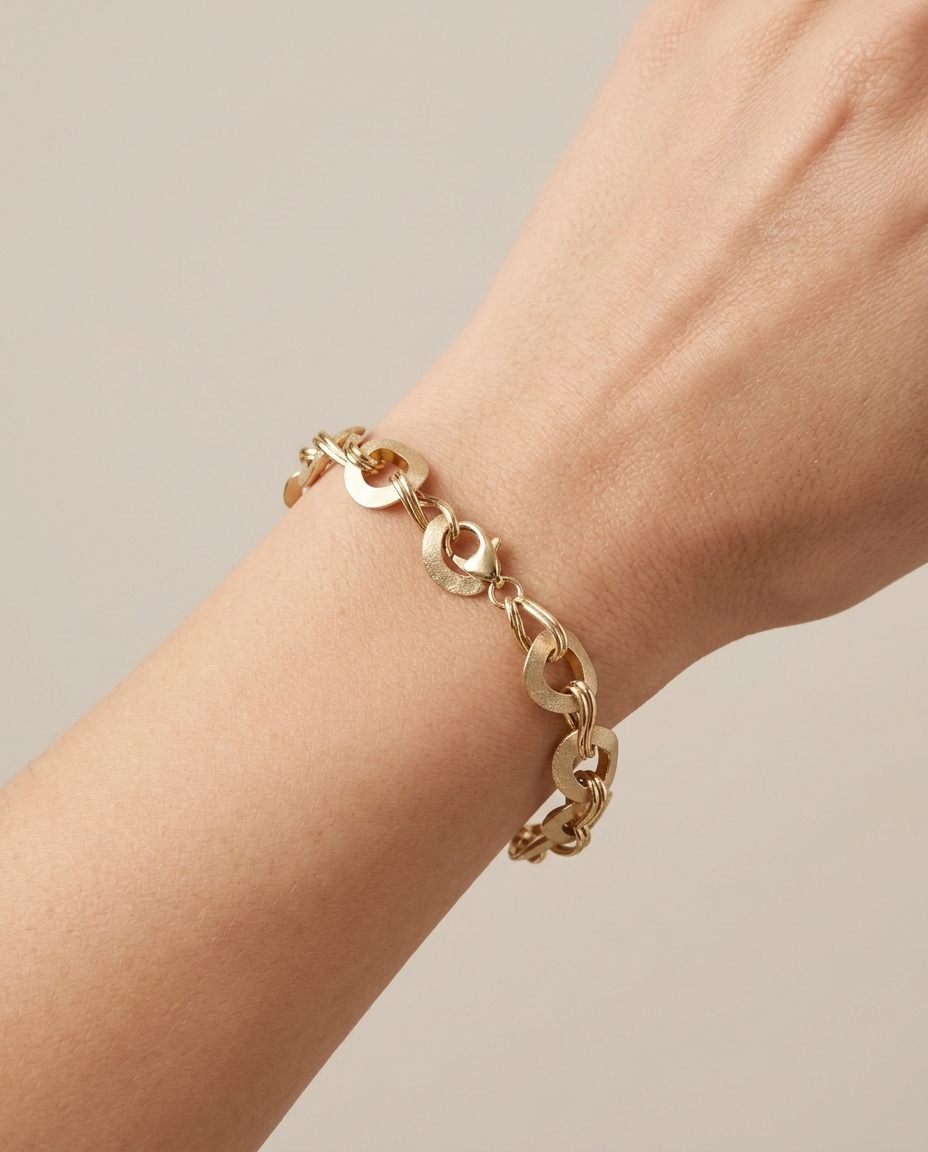 14KT Yellow Gold Two-Tone Matte Finish Bracelet 7" on model