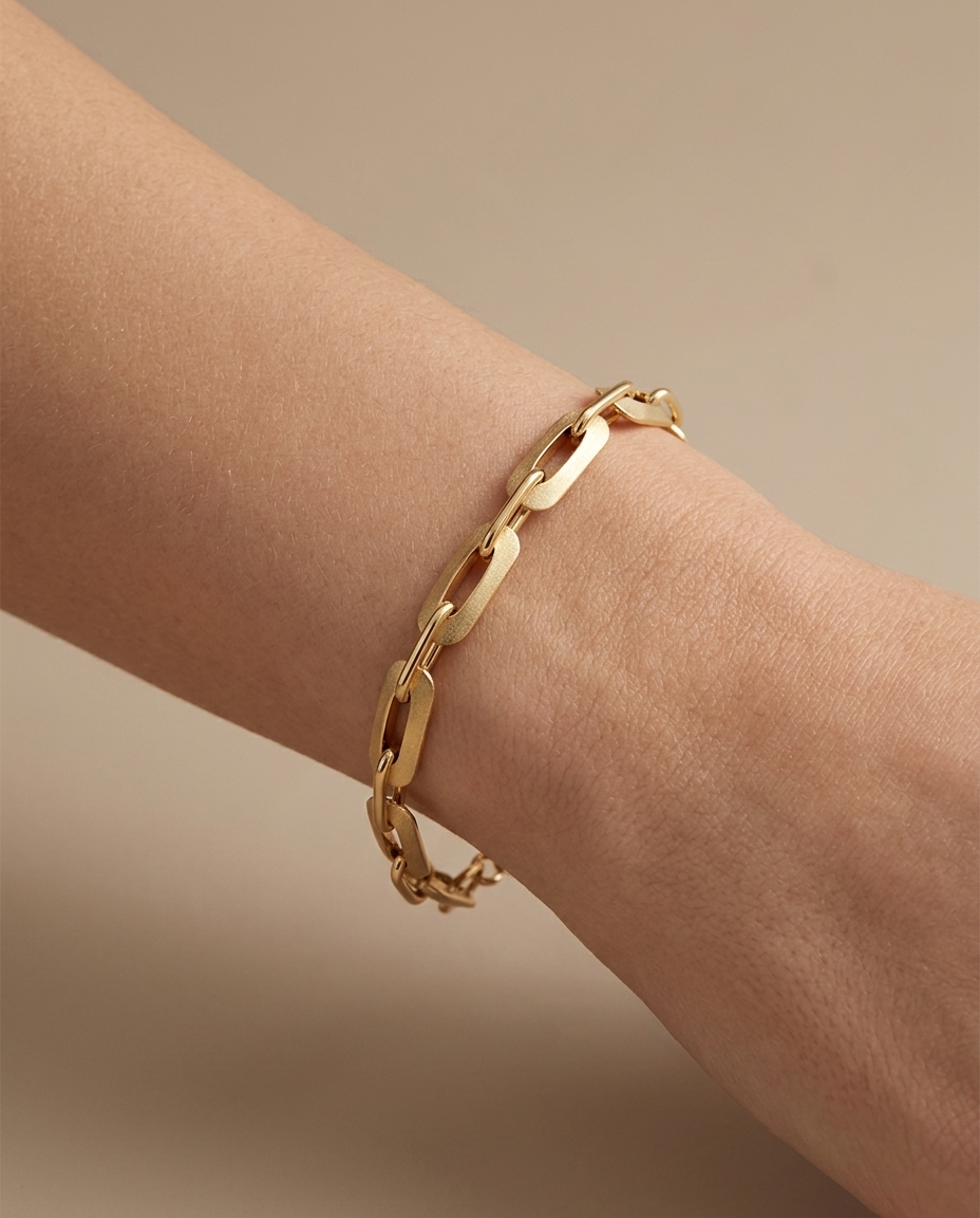 14KT Yellow Gold Two-Tone Matte Finish Bracelet 8" on model
