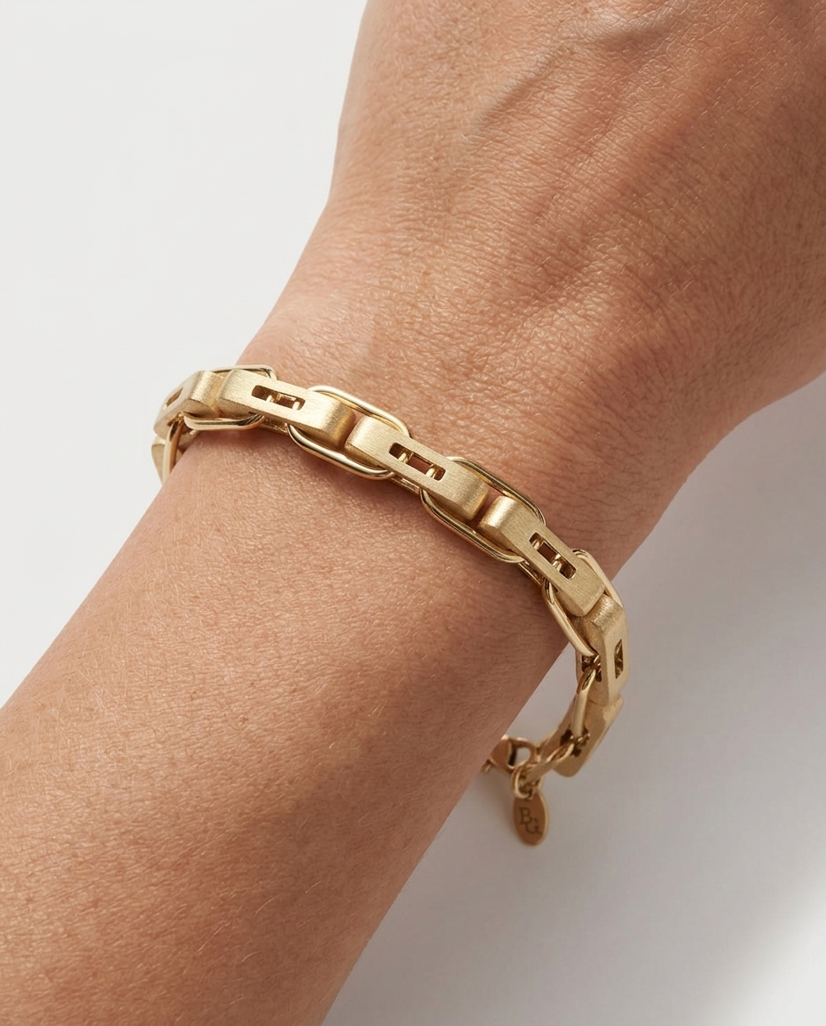 14KT Gold Two-Tone Matte Finish Bracelet on model