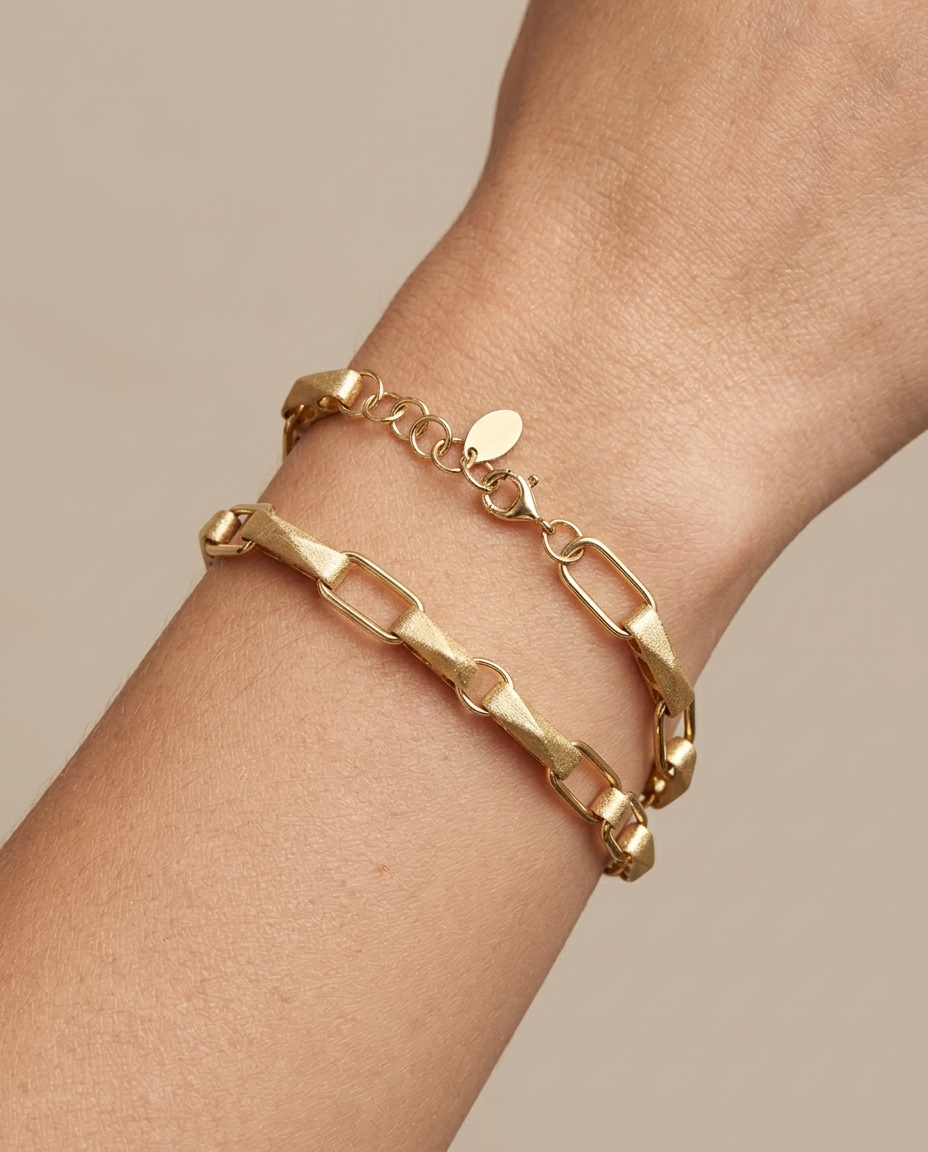 14KT Gold Two-Tone Matte Finish Bracelet on model