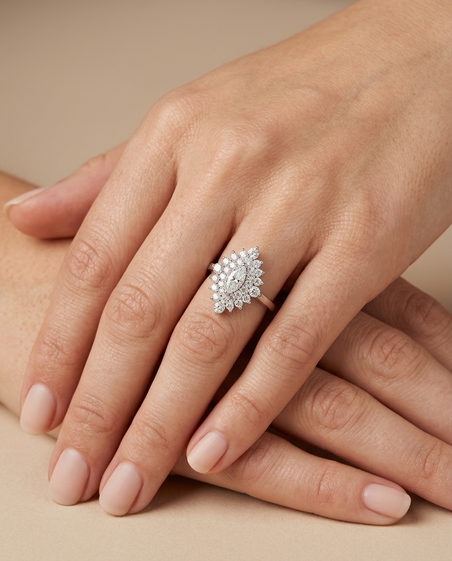 14KT Gold Diamond Ring on model