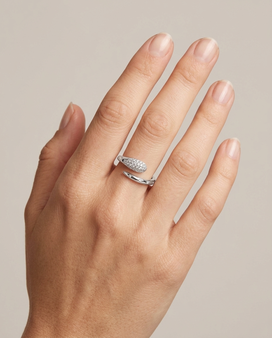 14KT White Gold Diamond Ring on model