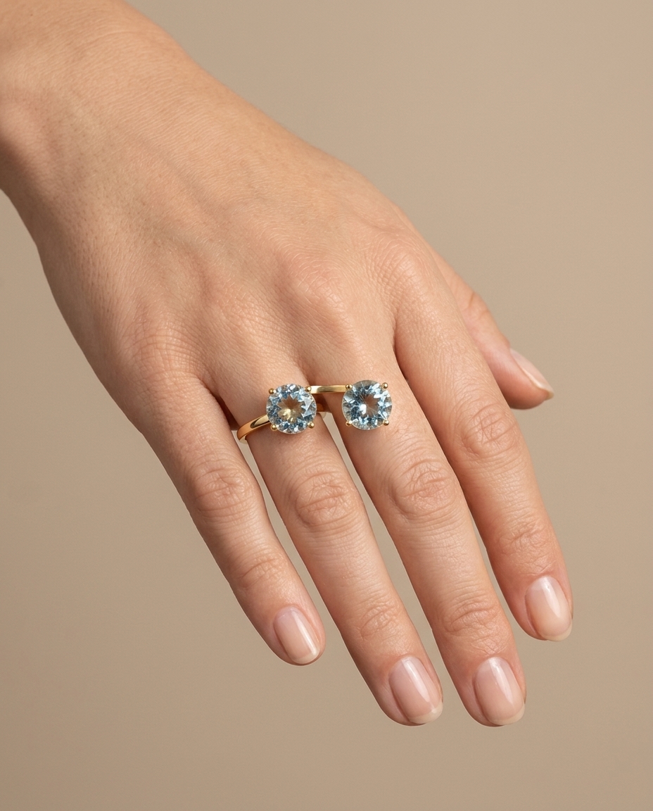 14KT Yellow Gold Aquamarine Ring on model