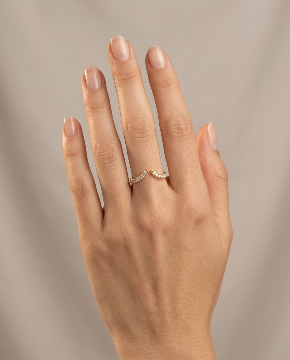 14KT Yellow Gold Wrap Around Diamond Ring on model