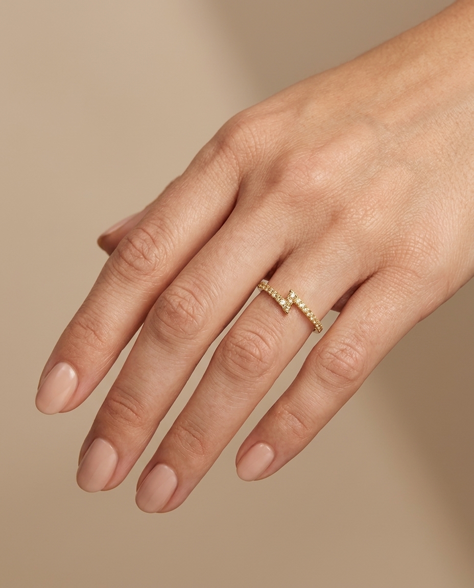 14KT Yellow Gold Diamond Ring on model