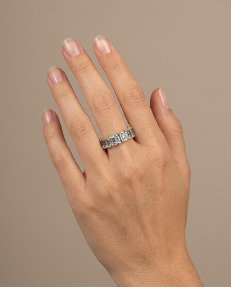 14KT Yellow Gold Aquamarine and Diamonds Ring on model