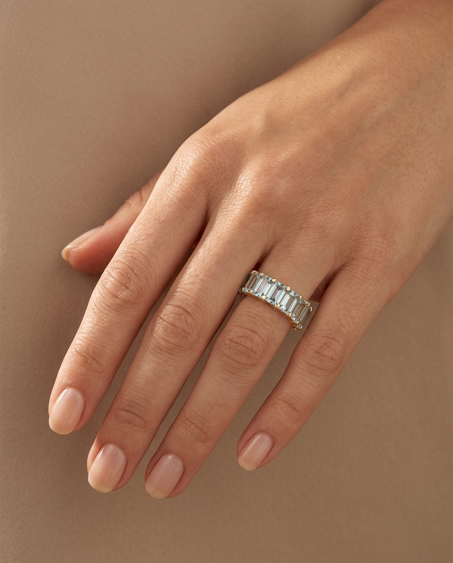 14KT Yellow Gold Aquamarine and Diamonds Ring on model