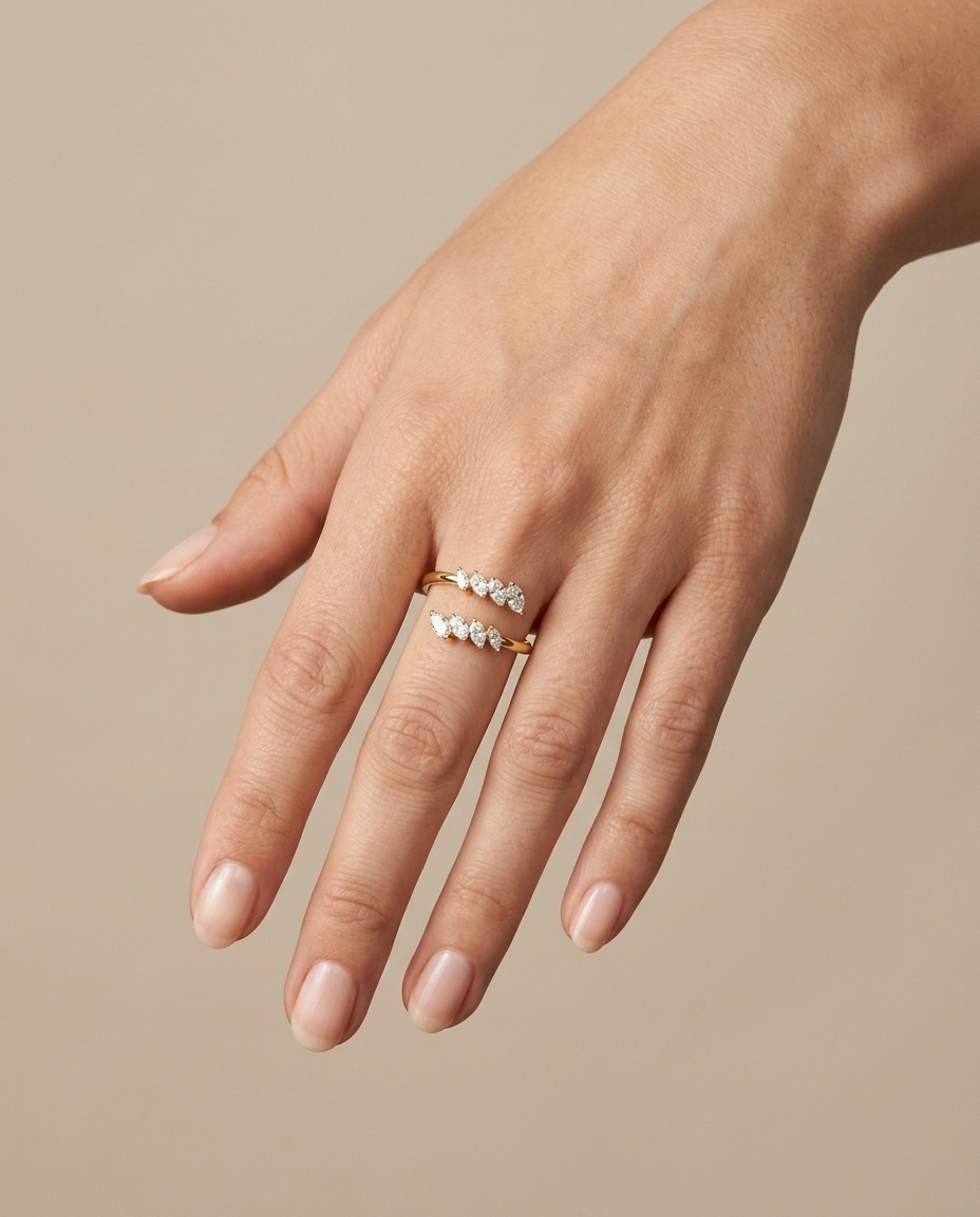14KT Gold Wrap Around Diamond Ring on model