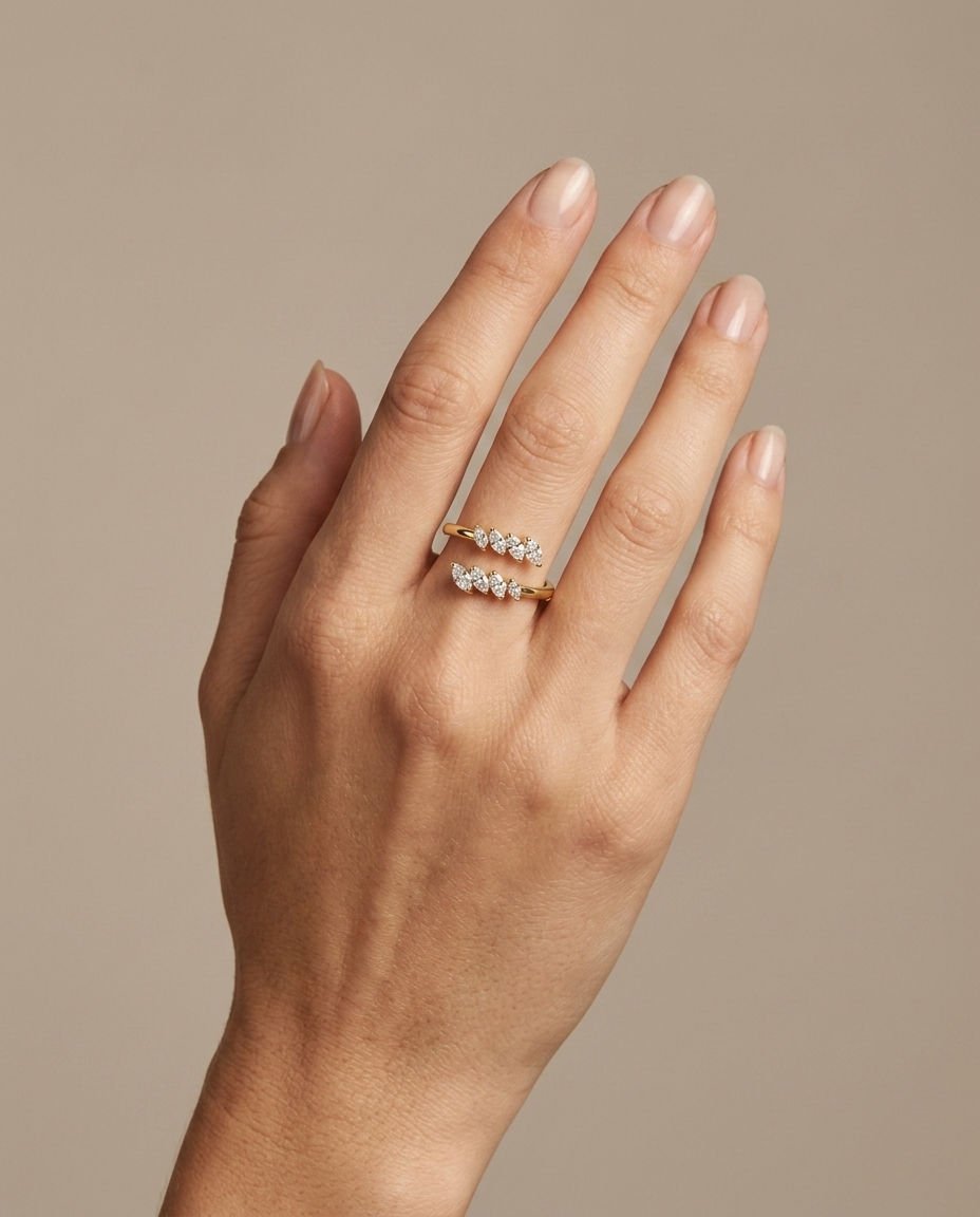 14KT Gold Wrap Around Diamond Ring on model